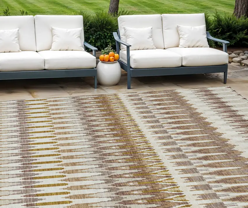Brown Beige And Taupe Southwestern Washable Indoor Outdoor Area Rug Photo 1