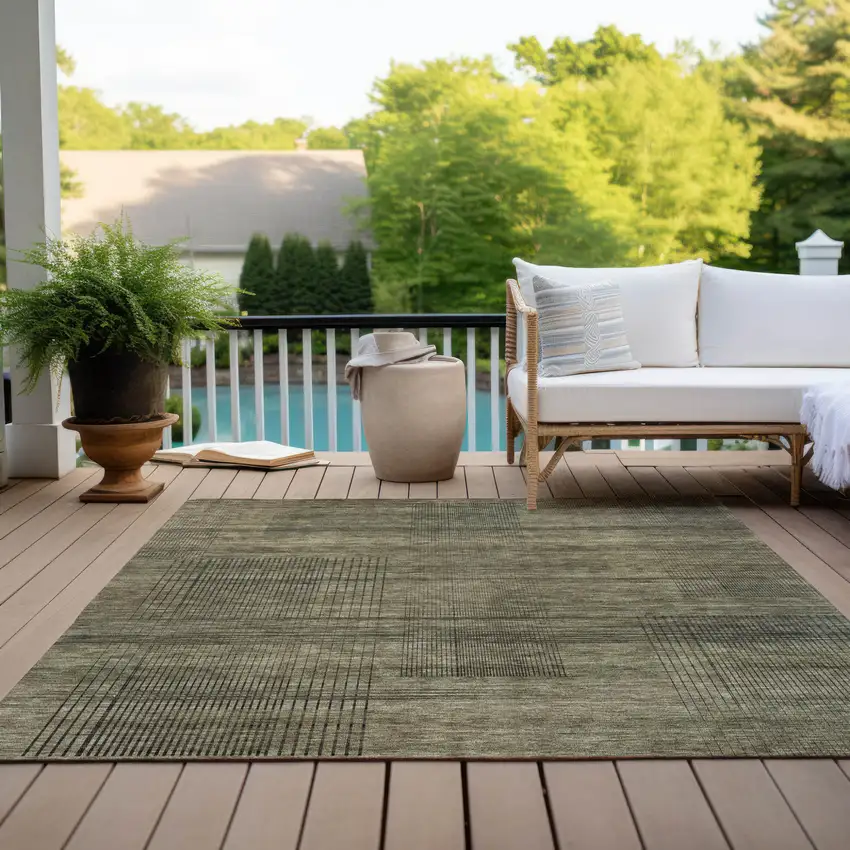 Brown Beige And Taupe Striped Washable Indoor Outdoor Area Rug Photo 9