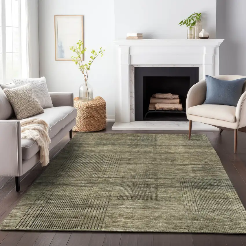 Brown Beige And Taupe Striped Washable Indoor Outdoor Area Rug Photo 8