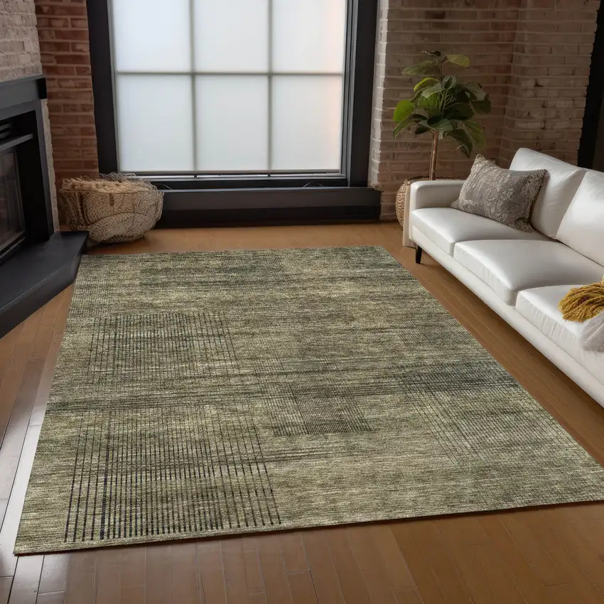 Brown Beige And Taupe Striped Washable Indoor Outdoor Area Rug Photo 9