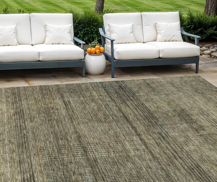 Brown Beige And Taupe Striped Washable Indoor Outdoor Area Rug Photo 1
