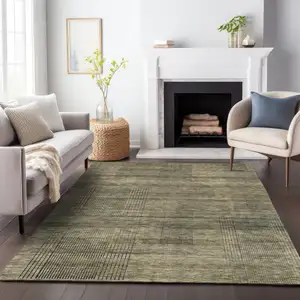 Photo of Brown Beige And Taupe Striped Washable Indoor Outdoor Area Rug