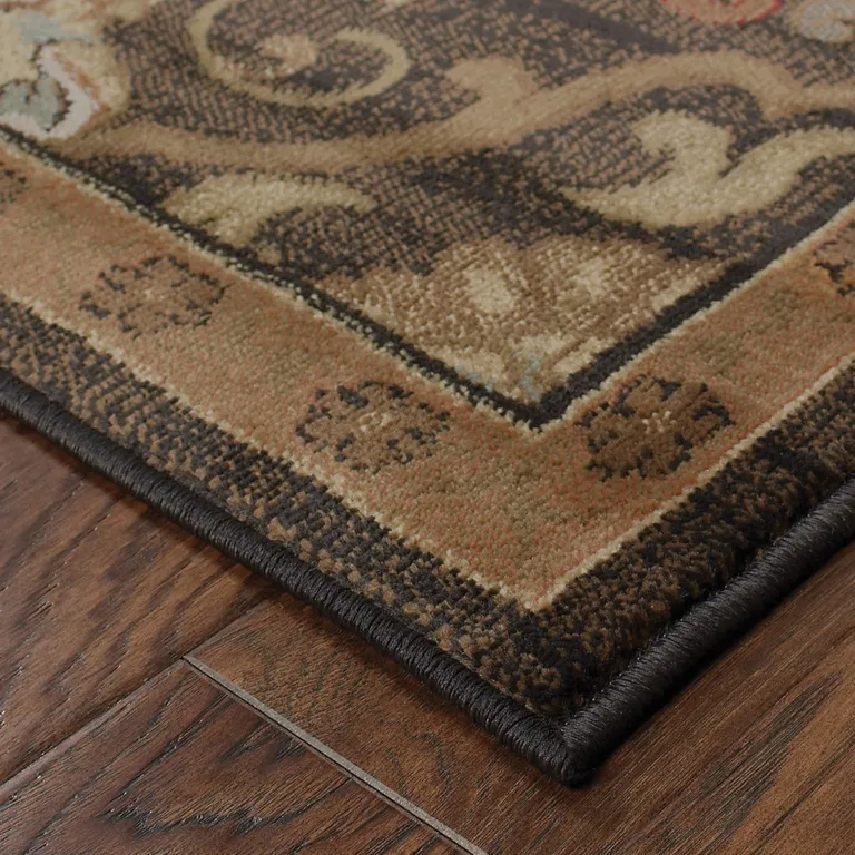Brown Beige Blue And Red Oriental Power Loom Stain Resistant Area Rug Photo 5
