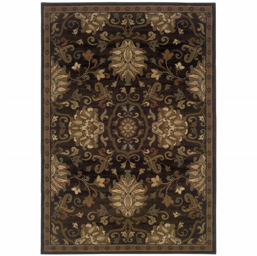 Brown Beige Blue And Red Oriental Power Loom Stain Resistant Area Rug Photo 2