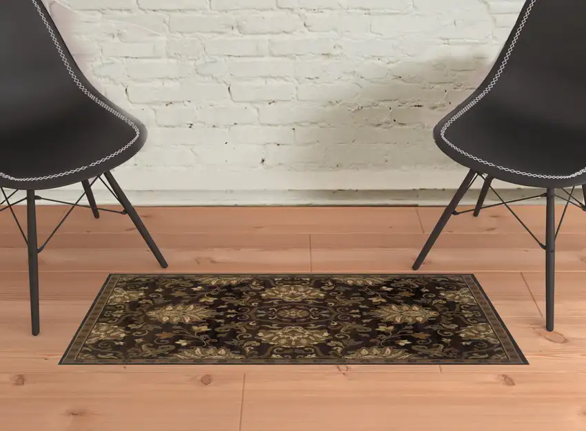 Brown Beige Blue And Red Oriental Power Loom Stain Resistant Area Rug Photo 2