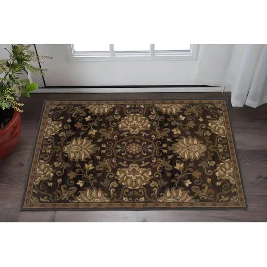 Brown Beige Blue And Red Oriental Power Loom Stain Resistant Area Rug Photo 1