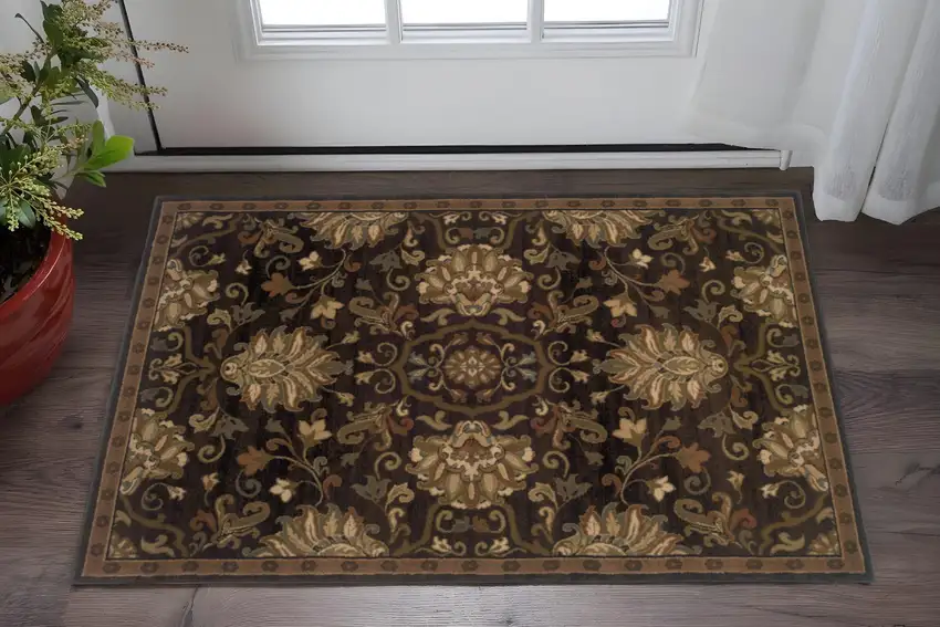 Brown Beige Blue And Red Oriental Power Loom Stain Resistant Area Rug Photo 1