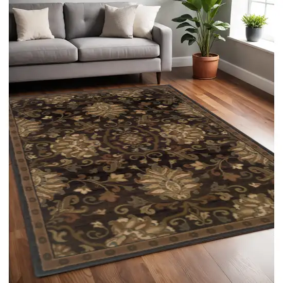 Brown Beige Blue And Red Oriental Power Loom Stain Resistant Area Rug Photo 1