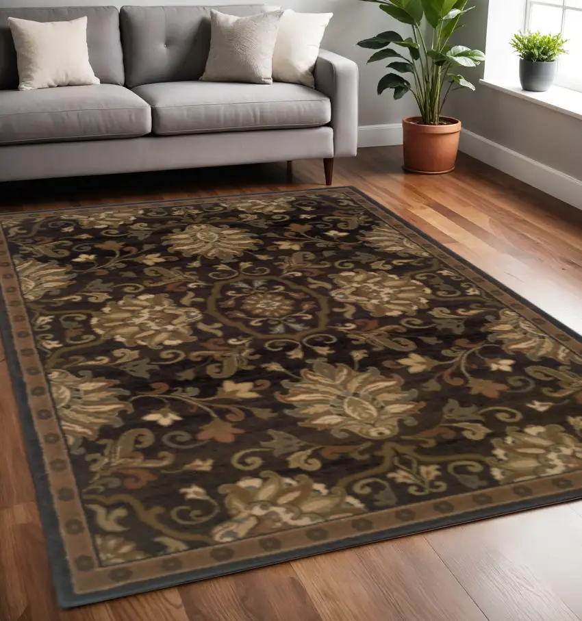 Brown Beige Blue And Red Oriental Power Loom Stain Resistant Area Rug Photo 1