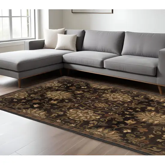 Green and Black Oriental Power Loom Area Rug Photo 1