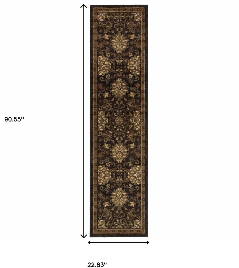 Brown Beige Blue And Red Oriental Power Loom Stain Resistant Runner Rug Photo 3