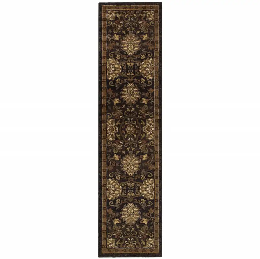 Brown Beige Blue And Red Oriental Power Loom Stain Resistant Runner Rug Photo 1