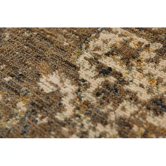 Brown Beige Ivory And Green Wool Oriental Hand Carved Handmade Area Rug Photo 3