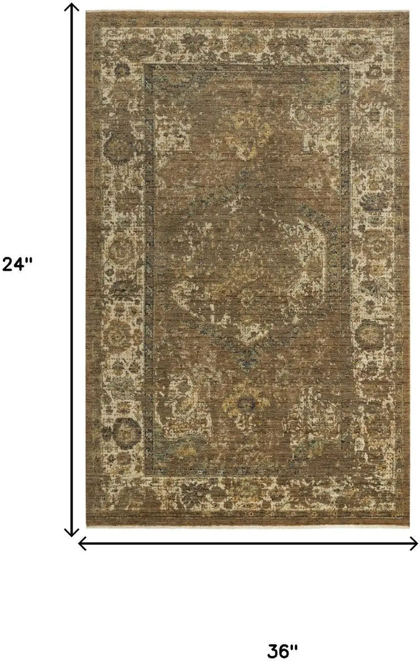 Brown Beige Ivory And Green Wool Oriental Hand Carved Handmade Area Rug Photo 6