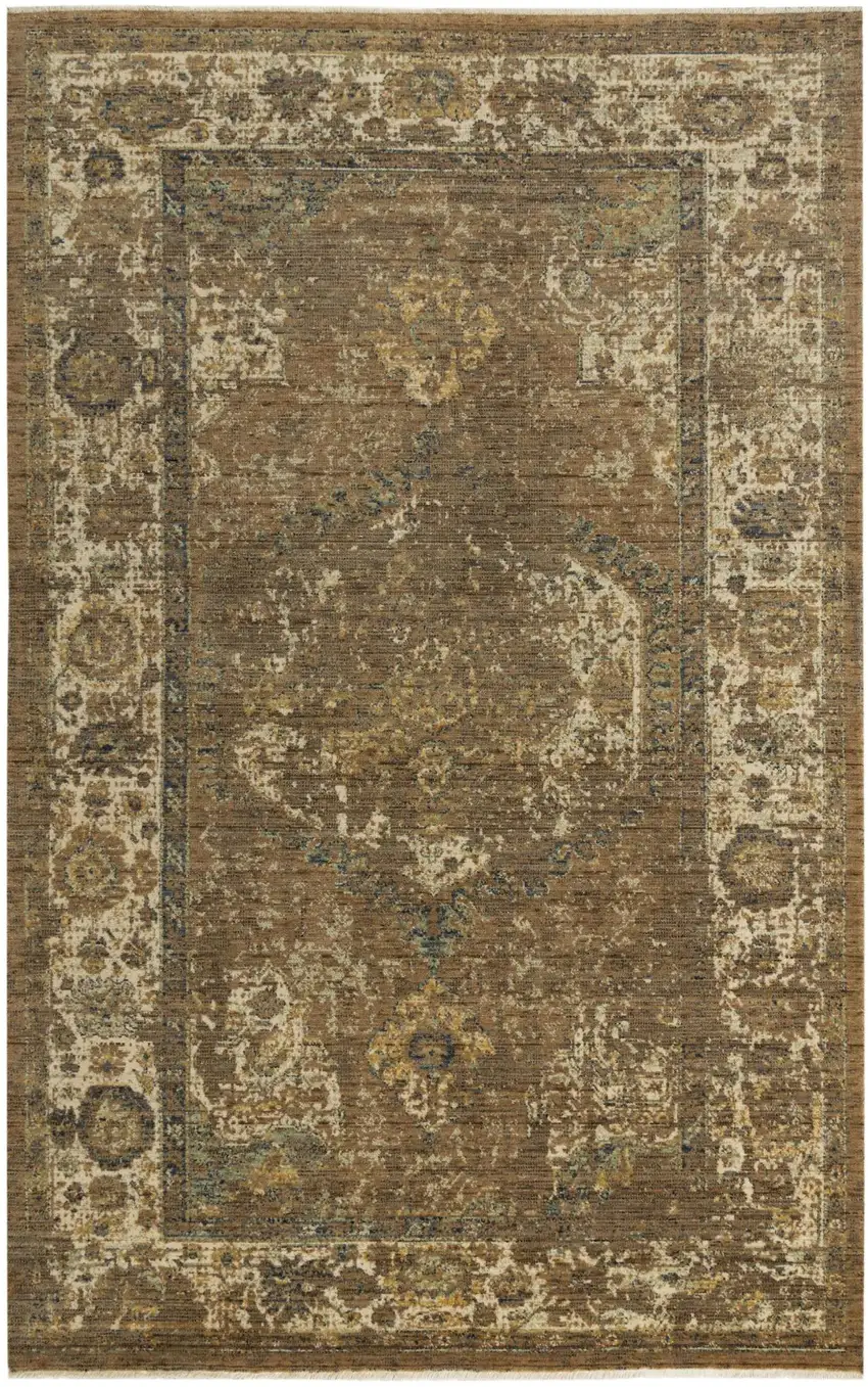 Brown Beige Ivory And Green Wool Oriental Hand Carved Handmade Area Rug Photo 1