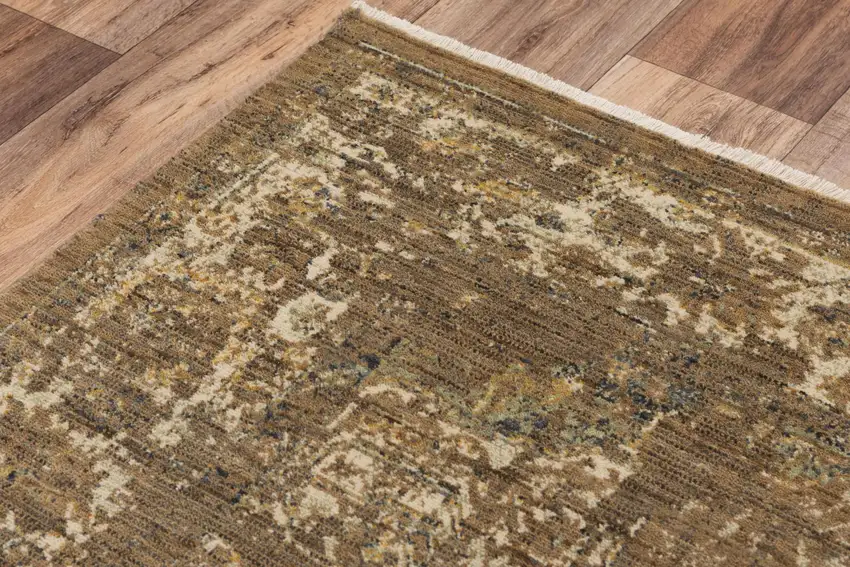 Brown Beige Ivory And Green Wool Oriental Hand Carved Handmade Area Rug Photo 4