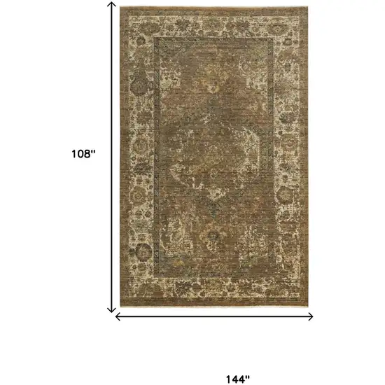 Brown Beige Ivory And Green Wool Oriental Hand Carved Handmade Area Rug Photo 6