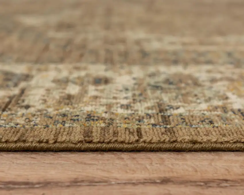 Brown Beige Ivory And Green Wool Oriental Hand Carved Handmade Area Rug Photo 5