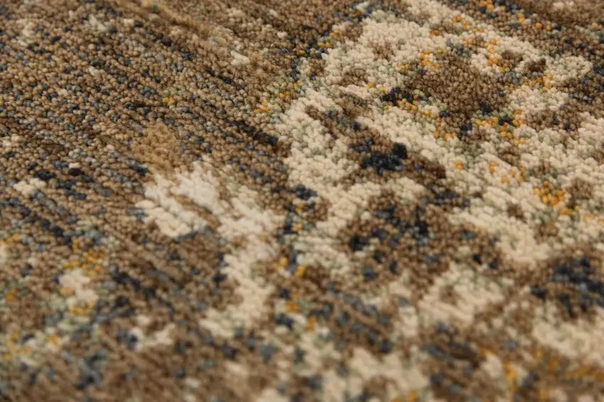 Brown Beige Ivory And Green Wool Oriental Hand Carved Handmade Area Rug Photo 3