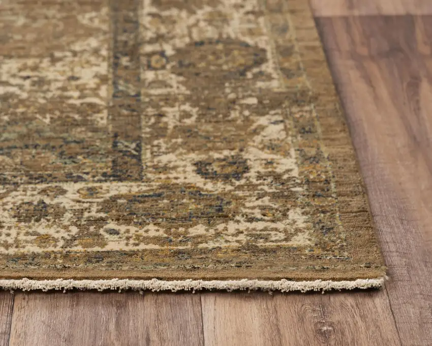 Brown Beige Ivory And Green Wool Oriental Hand Carved Handmade Area Rug Photo 2