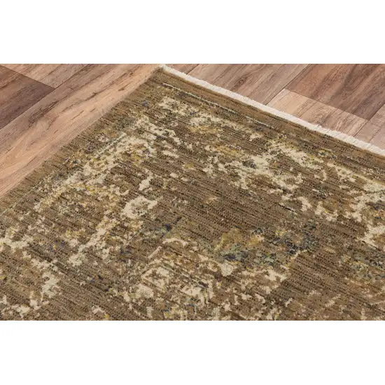 Brown Beige Ivory And Green Wool Oriental Hand Carved Handmade Area Rug Photo 4