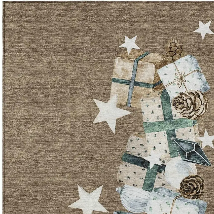 Brown Beige Ivory And Taupe Geometric Washable Indoor Outdoor Area Rug Photo 3