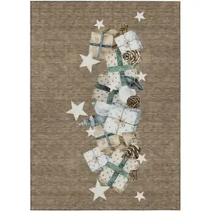 Photo of Brown Beige Ivory And Taupe Geometric Washable Indoor Outdoor Area Rug
