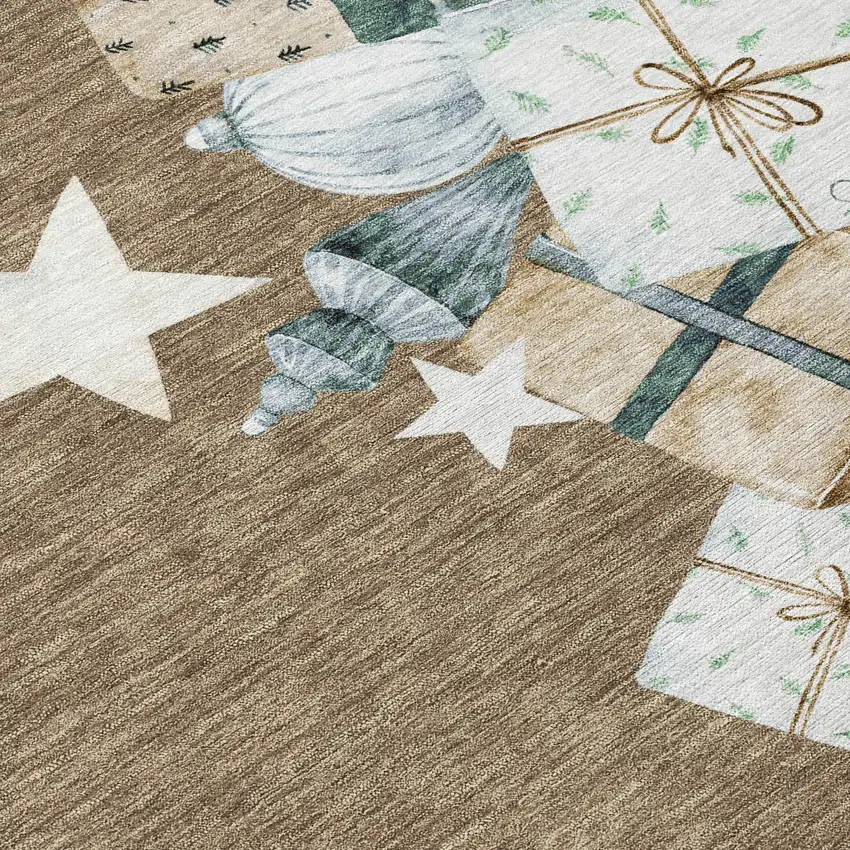 Brown Beige Ivory And Taupe Geometric Washable Indoor Outdoor Area Rug Photo 5