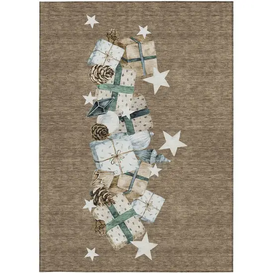 Brown Beige Ivory And Taupe Geometric Washable Indoor Outdoor Area Rug Photo 4