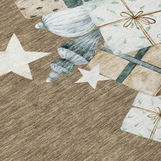 Brown Beige Ivory And Taupe Geometric Washable Indoor Outdoor Area Rug Photo 5