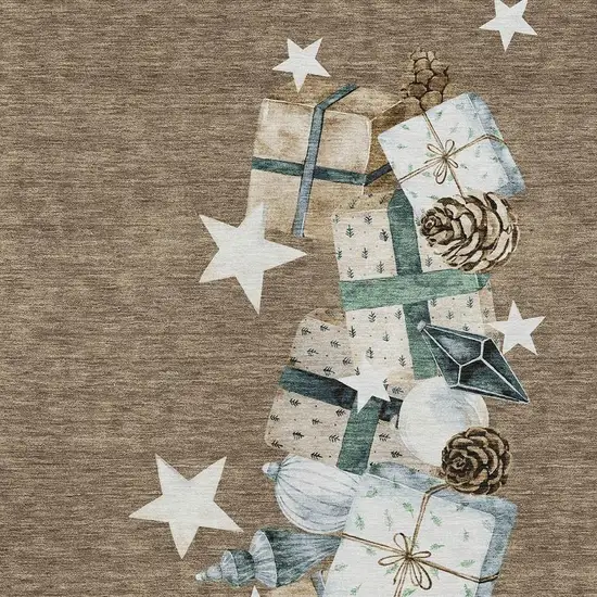 Brown Beige Ivory And Taupe Geometric Washable Indoor Outdoor Area Rug Photo 3