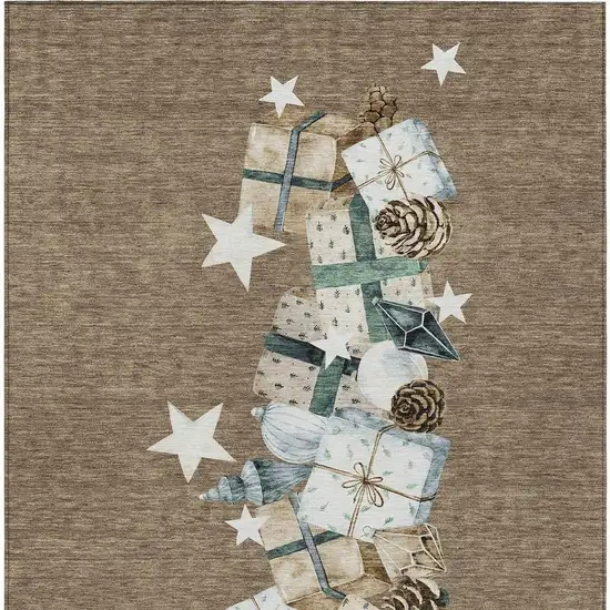 Brown Beige Ivory And Taupe Geometric Washable Indoor Outdoor Area Rug Photo 4