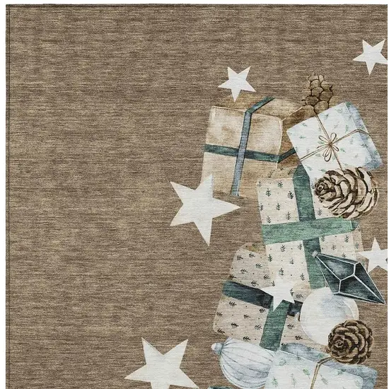 Brown Beige Ivory And Taupe Geometric Washable Indoor Outdoor Area Rug Photo 3