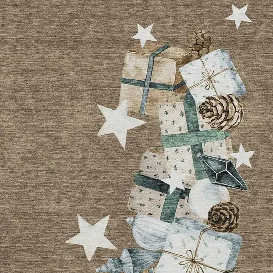 Brown Beige Ivory And Taupe Geometric Washable Indoor Outdoor Area Rug Photo 3