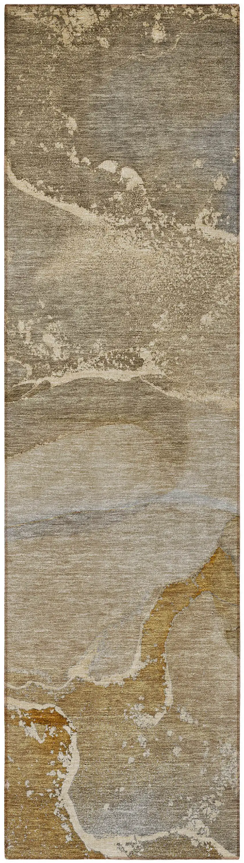 Brown Beige and Gold Abstract Washable Indoor Outdoor Runner Rug Photo 4