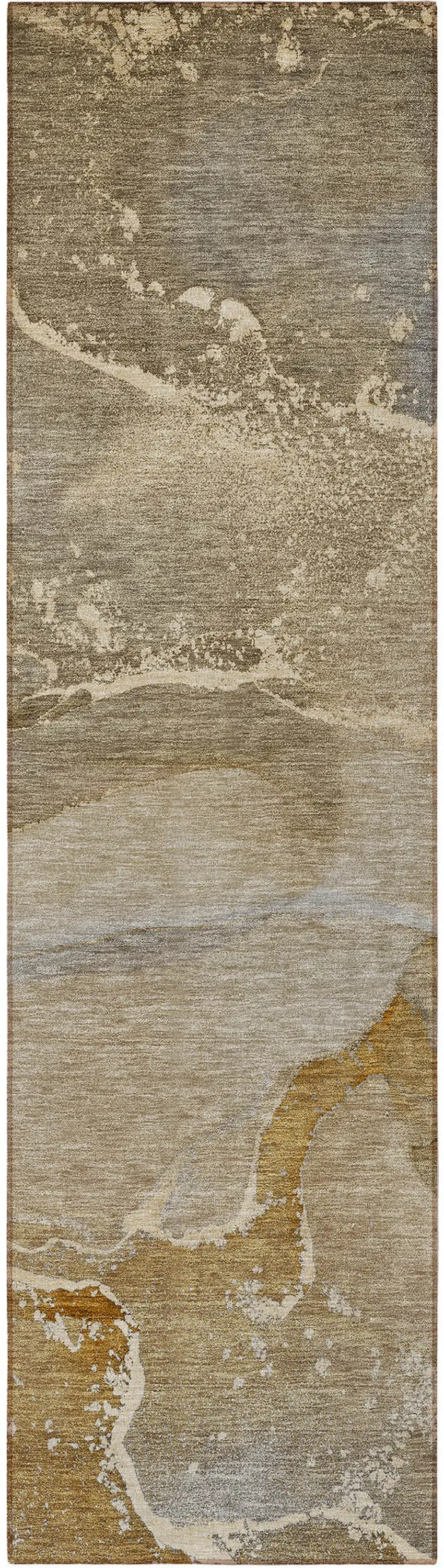 Brown Beige and Gold Abstract Washable Indoor Outdoor Runner Rug Photo 4