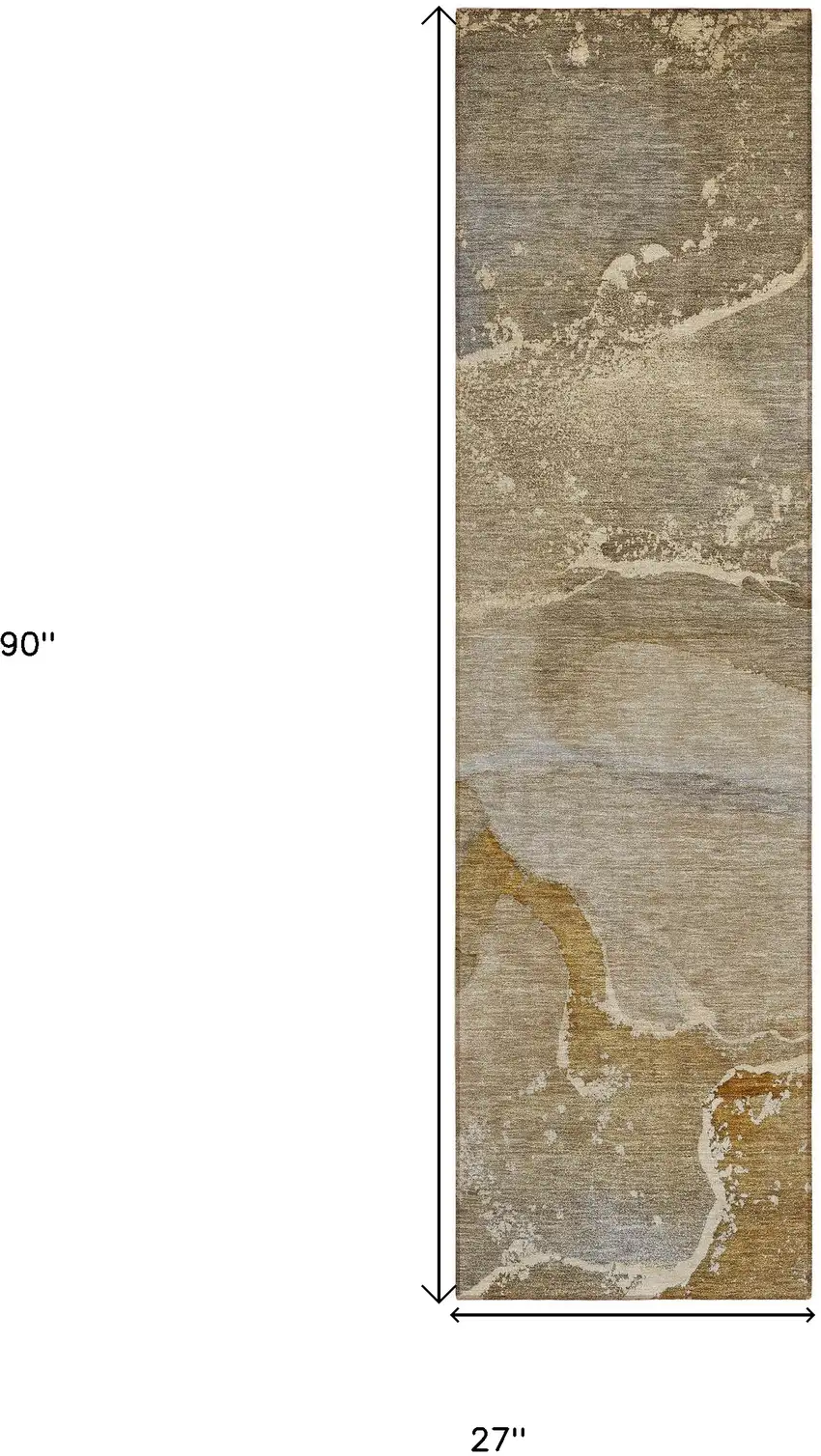 Brown Beige and Gold Abstract Washable Indoor Outdoor Runner Rug Photo 8