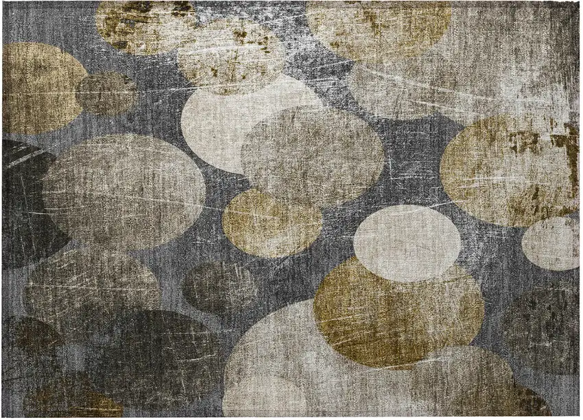 Brown Beige and Ivory Abstract Washable Non Skid Indoor Outdoor Area Rug Photo 5