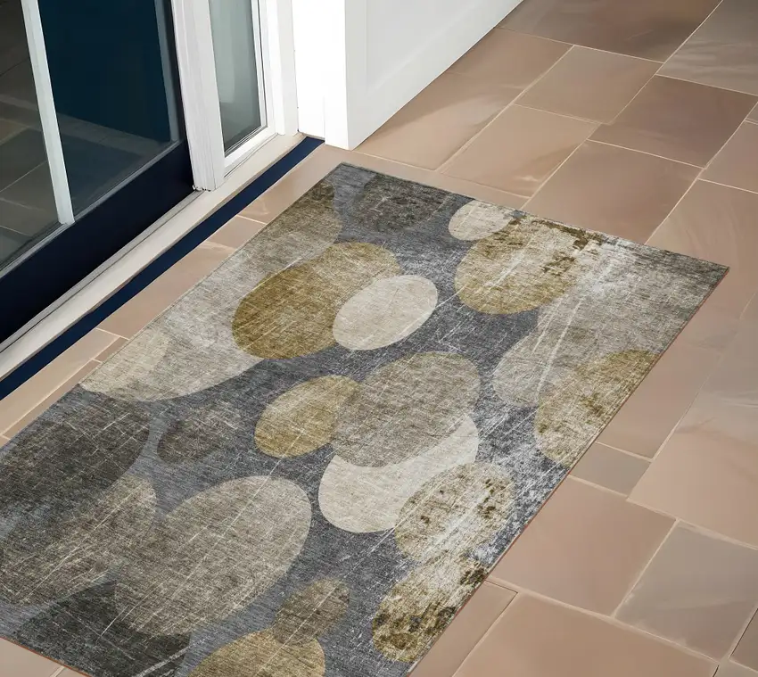 Brown Beige and Ivory Abstract Washable Non Skid Indoor Outdoor Area Rug Photo 1
