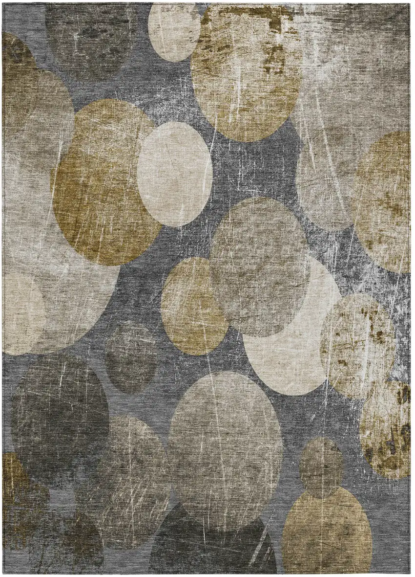 Brown Beige and Ivory Abstract Washable Non Skid Indoor Outdoor Area Rug Photo 2