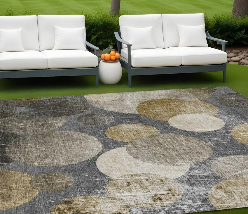 Brown Beige and Ivory Abstract Washable Non Skid Indoor Outdoor Area Rug Photo 1