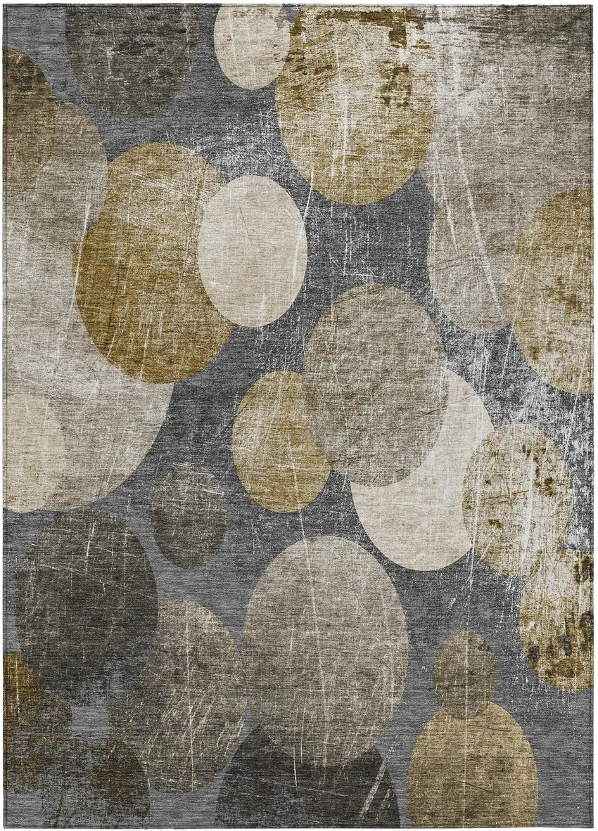 Brown Beige and Ivory Abstract Washable Non Skid Indoor Outdoor Area Rug Photo 1