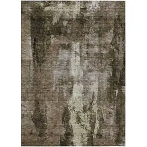 Photo of Brown Black And Beige Abstract Washable Indoor Outdoor Area Rug