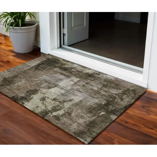 Brown Black And Beige Abstract Washable Indoor Outdoor Area Rug Photo 1