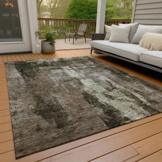 Brown Black And Beige Abstract Washable Indoor Outdoor Area Rug Photo 9
