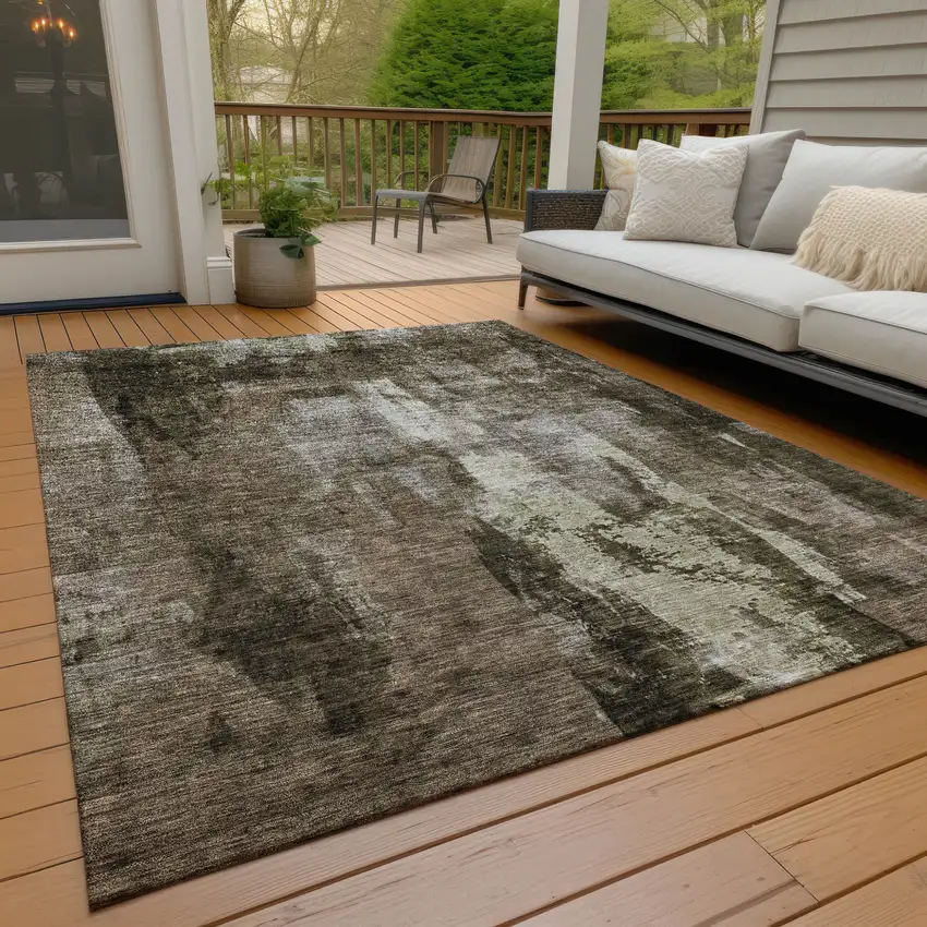 Brown Black And Beige Abstract Washable Indoor Outdoor Area Rug Photo 9