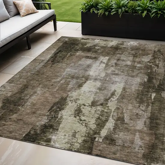 Brown Black And Beige Abstract Washable Indoor Outdoor Area Rug Photo 1