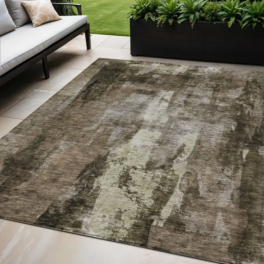 Brown Black And Beige Abstract Washable Indoor Outdoor Area Rug Photo 1