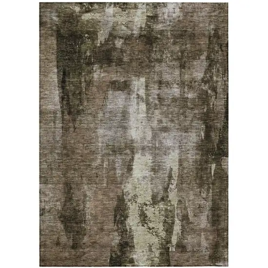 Brown Black And Beige Abstract Washable Indoor Outdoor Area Rug Photo 2