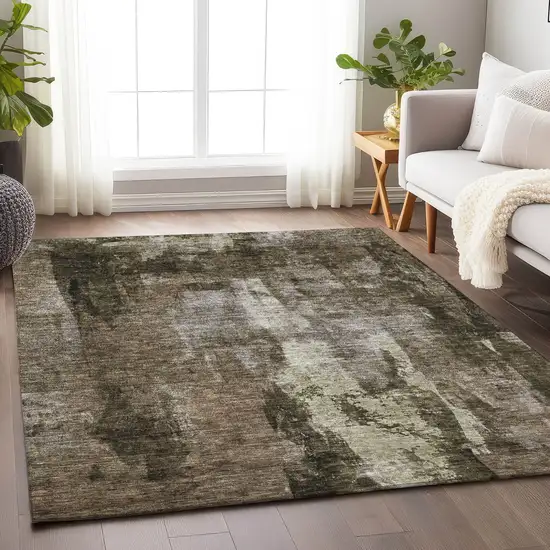 Brown Black And Beige Abstract Washable Indoor Outdoor Area Rug Photo 8